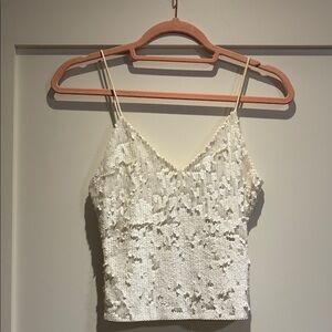 Alice + Olivia White Sequin Camisole